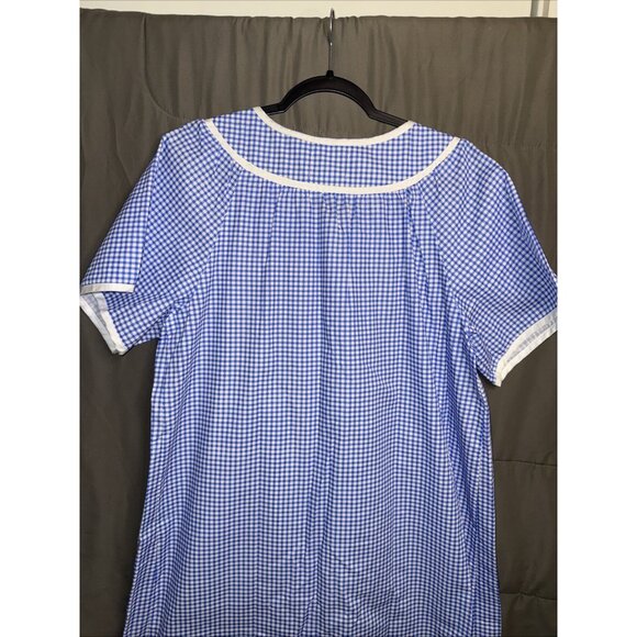 Vintage Blue Checked House Coat Size MEDIUM Front Snaps Pockets Rosa Closet - Picture 12 of 12